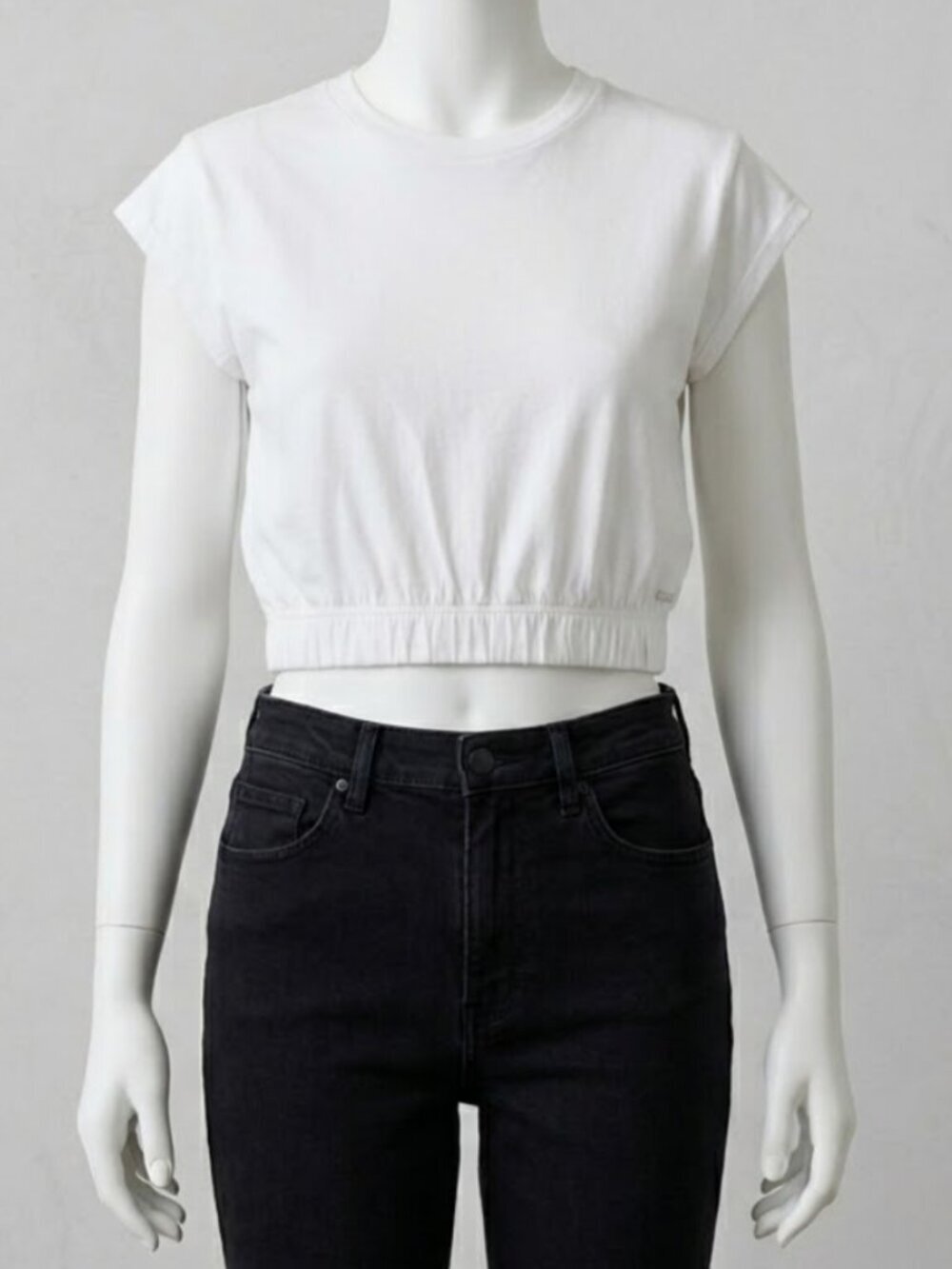 DSG Womens Small Cropped Top  Cinch Waist White Short Sleeve T-Shirt